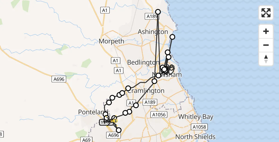 Flight route Police Helicopter Newcastle International Airport - Newcastle International Airport, 04 July 2026, 18:43