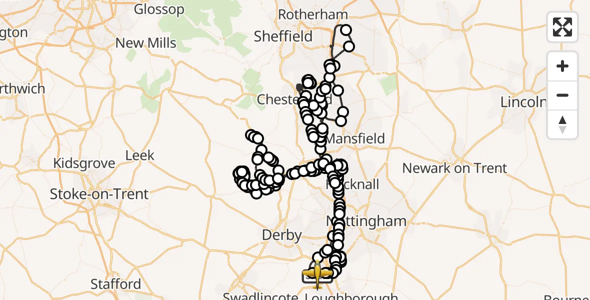 Flight route Police Aircraft East Midlands Airport - East Midlands Airport, 04 July 2026, 19:28