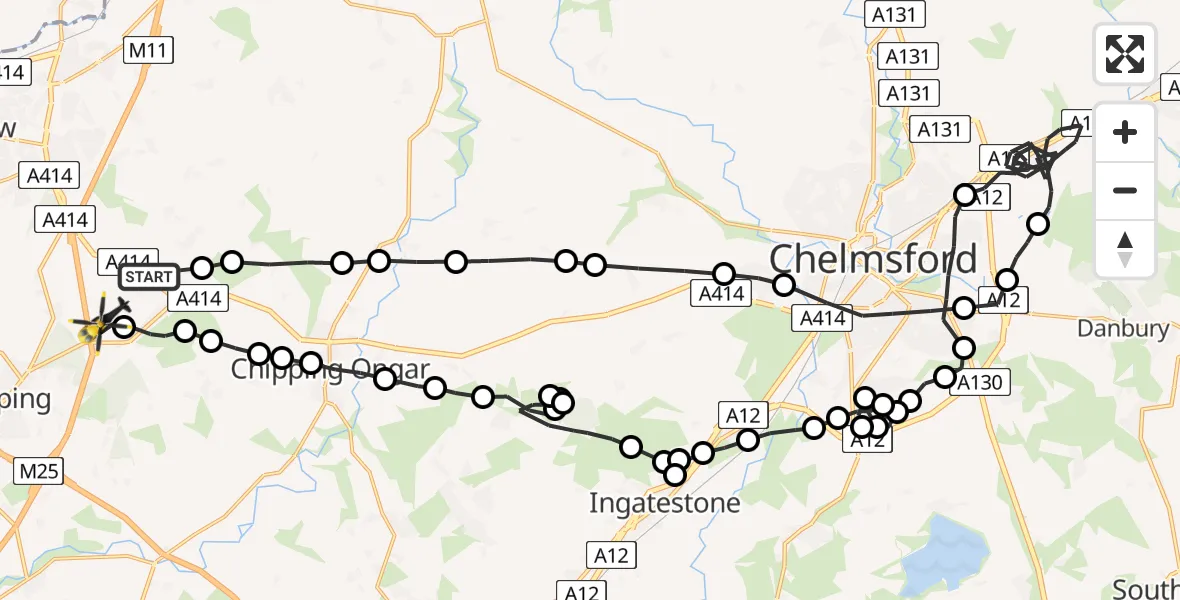 Flight route Police Helicopter North Weald Bassett - North Weald Airfield, 04 July 2026, 19:30