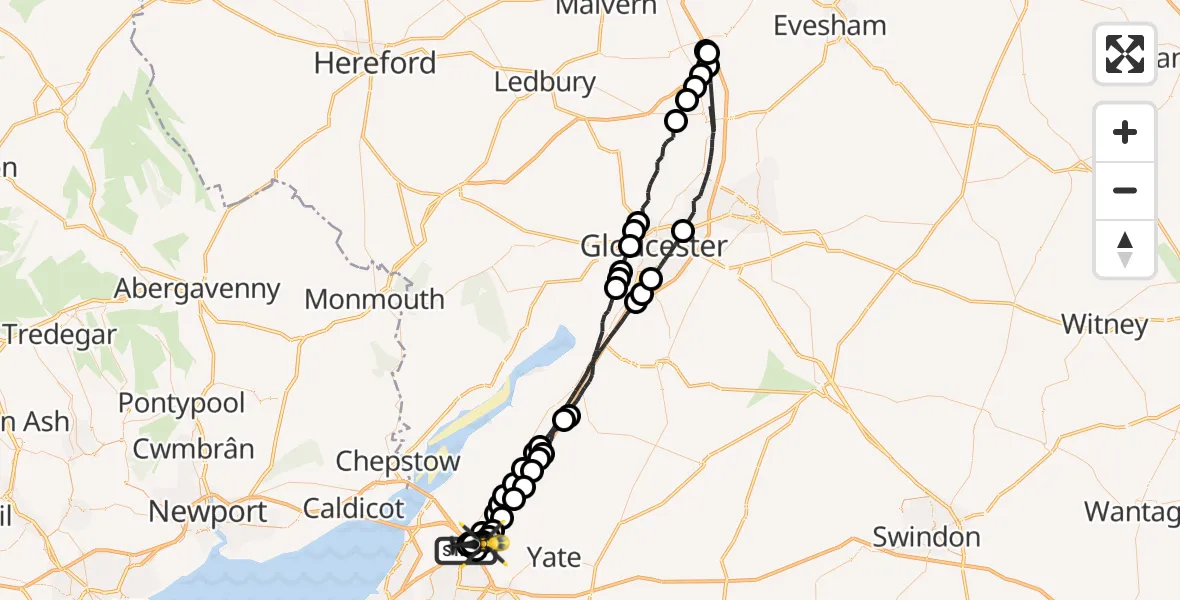 Flight route Police Helicopter Almondsbury Helicopter Base - Bradley Stoke, 04 July 2026, 19:36