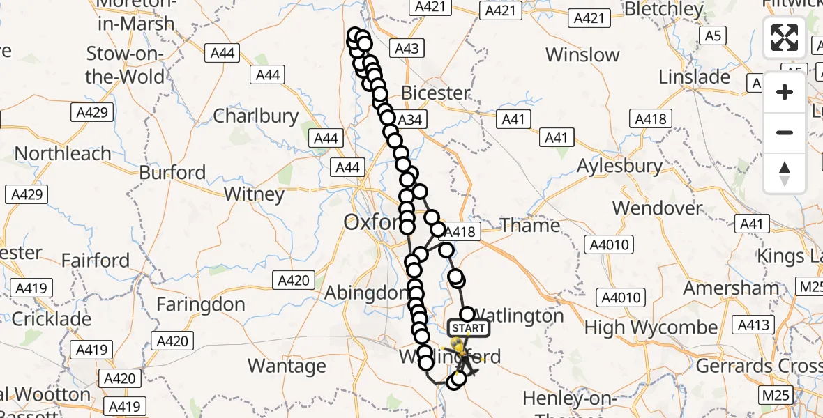 Flight route Police Helicopter Ewelme - Crowmarsh Gifford, 04 July 2026, 20:15