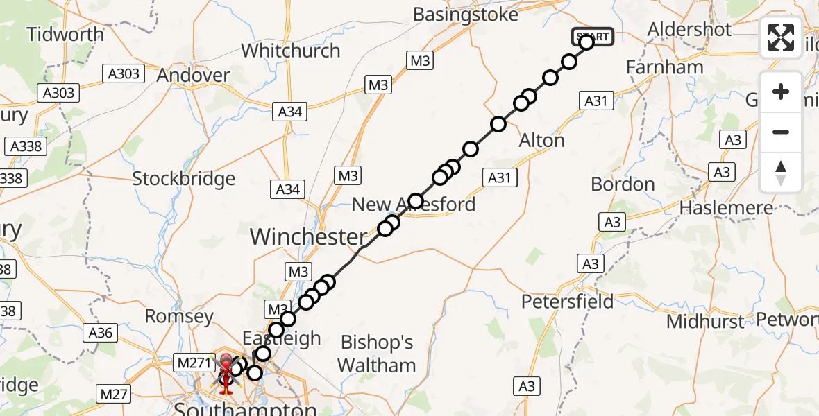 Flight route Air Ambulance Helicopter Hart - Coxford, 04 July 2026, 20:29