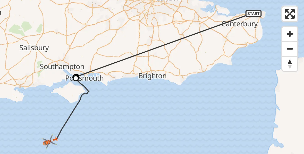 Flight route Coastguard Helicopter Minnis Bay - English Channel, 04 July 2026, 20:56