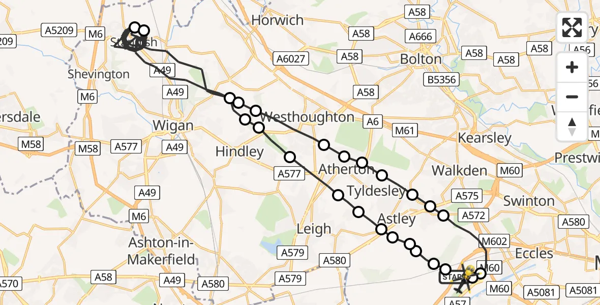 Flight route Police Helicopter Manchester Barton Aerodrome - Manchester Barton Aerodrome, 04 July 2026, 21:17