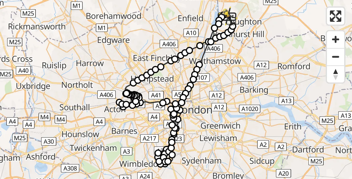 Flight route Police Helicopter Metropolitan Police Air Support Unit Lippitts Hill - Metropolitan Police Air Support Unit Lippitts Hill, 04 July 2026, 21:32