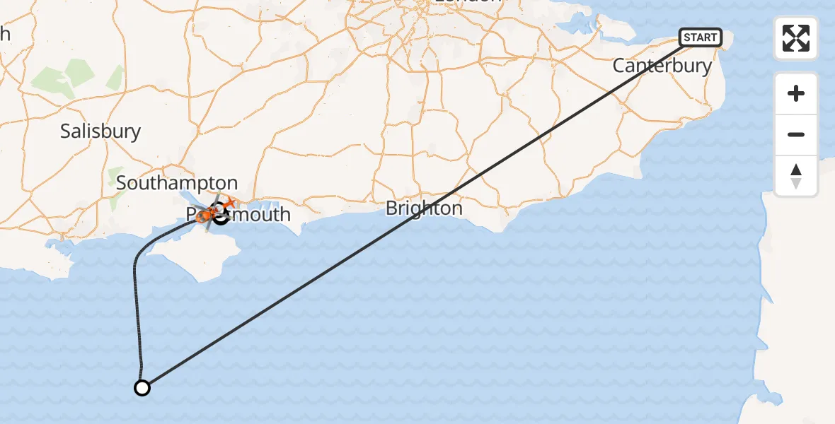 Flight route Coastguard Helicopter Minnis Bay - Solent Airport, 04 July 2026, 21:53