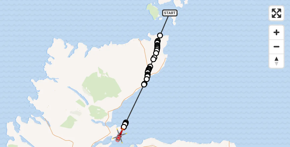 Flight route Air Ambulance Helicopter North Atlantic Ocean - North Sea, 04 July 2026, 21:58
