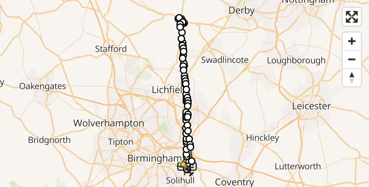 Flight route Police Helicopter Birmingham Airport - Birmingham Airport, 04 July 2026, 22:04