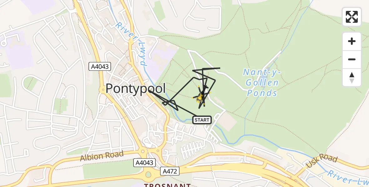 Flight route Police Helicopter Pontypool - Pontypool, 04 July 2026, 23:17