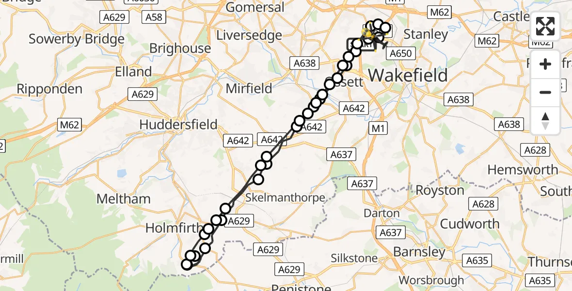 Flight route Police Helicopter East Ardsley - East Ardsley, 05 July 2026, 01:27