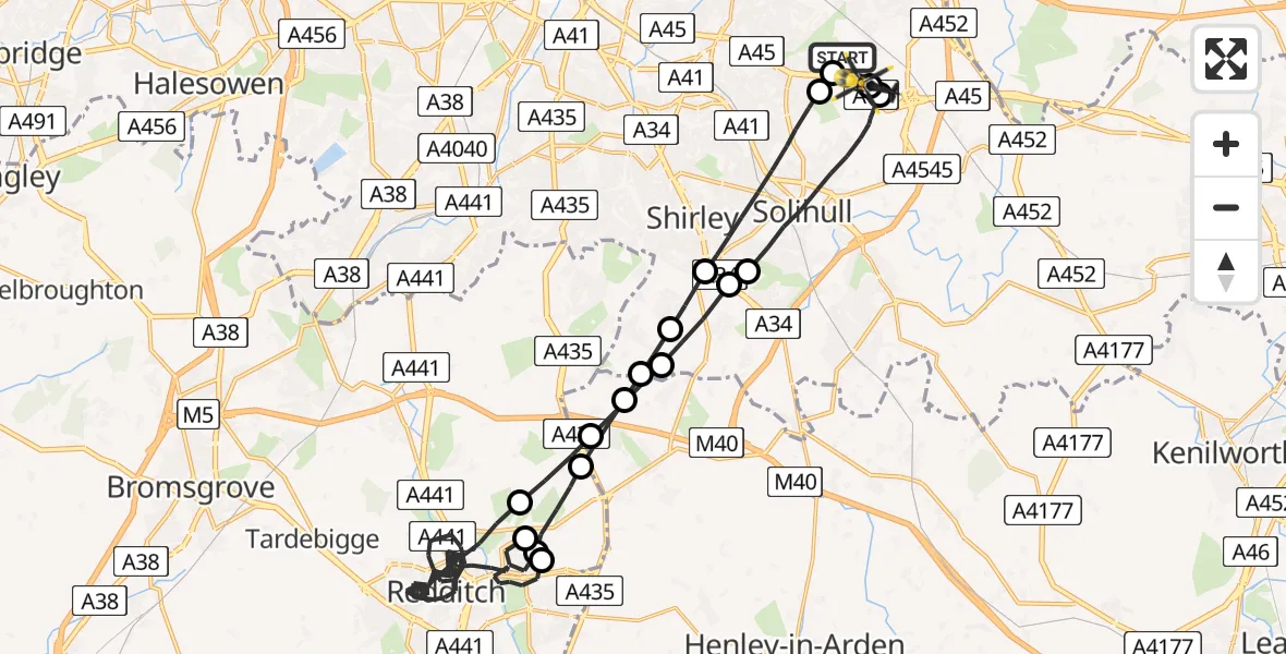 Flight route Police Helicopter Birmingham Airport - Birmingham Airport, 05 July 2026, 02:40