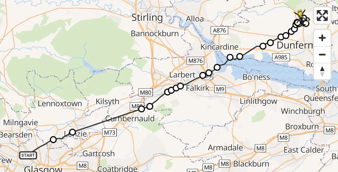 Flight route Police Helicopter Glasgow - Fife, 05 July 2026, 03:13