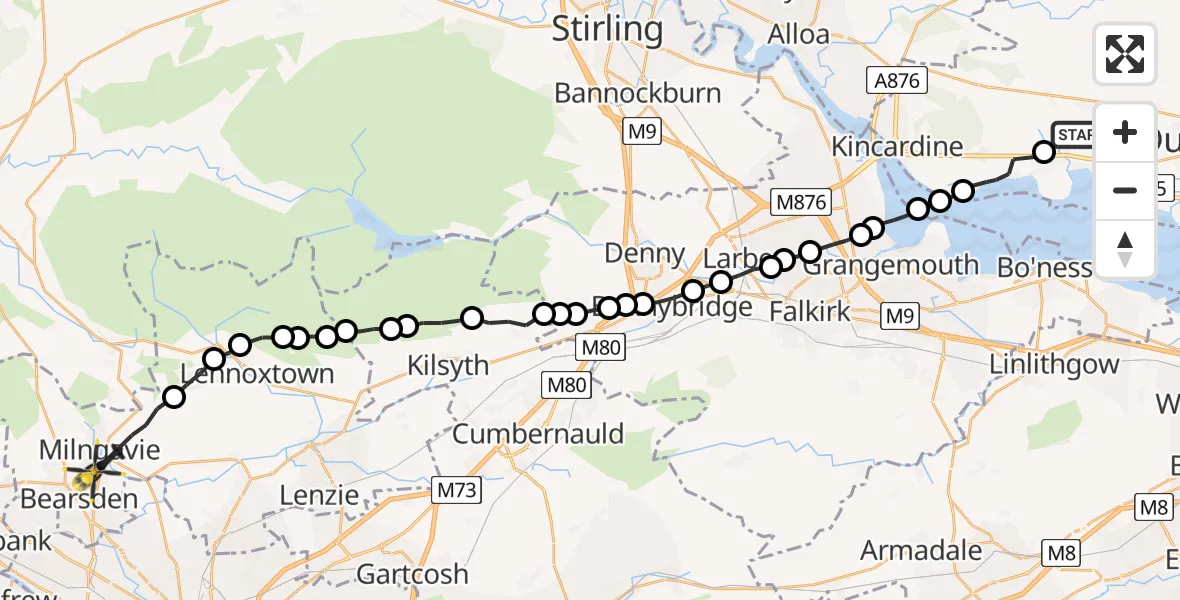 Flight route Police Helicopter Comrie - Milngavie, 05 July 2026, 03:44