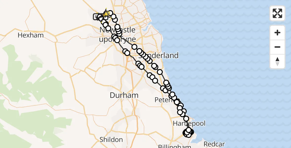 Flight route Police Helicopter Newcastle International Airport - Newcastle International Airport, 05 July 2026, 08:23