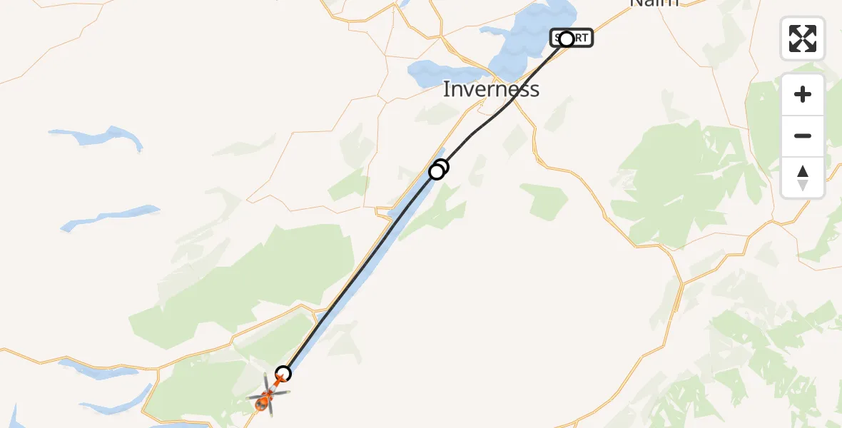 Flight route Coastguard Helicopter Inverness Airport - Kytra Lock, 05 July 2026, 08:29
