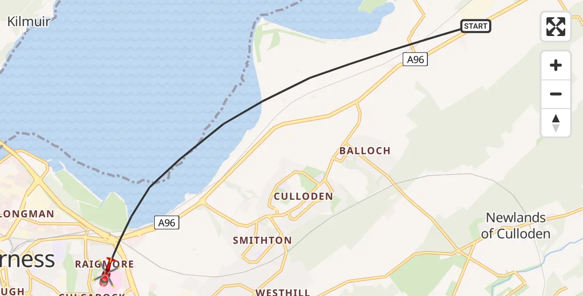 Flight route Air Ambulance Helicopter Inverness - Inverness, 05 July 2026, 08:37
