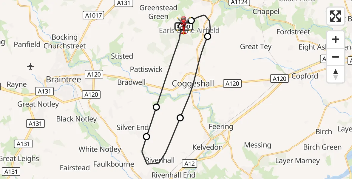 Flight route Air Ambulance Helicopter Earls Colne Airfield - Earls Colne Airfield, 05 July 2026, 08:47