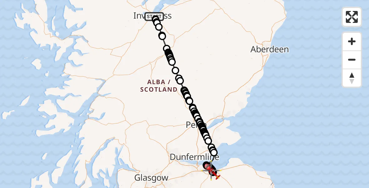 Flight route Air Ambulance Helicopter Inverness - Niddrie, 05 July 2026, 08:55