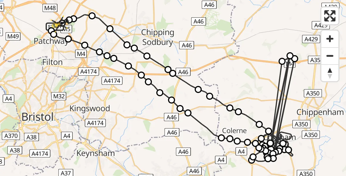 Flight route Police Helicopter Almondsbury - Almondsbury Helicopter Base, 05 July 2026, 09:42