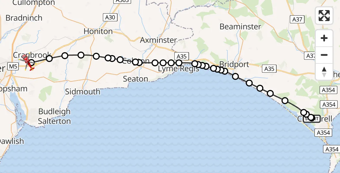 Flight route Air Ambulance Helicopter Morn Farm Helipad (Private) - Exeter International Airport, 05 July 2026, 09:49