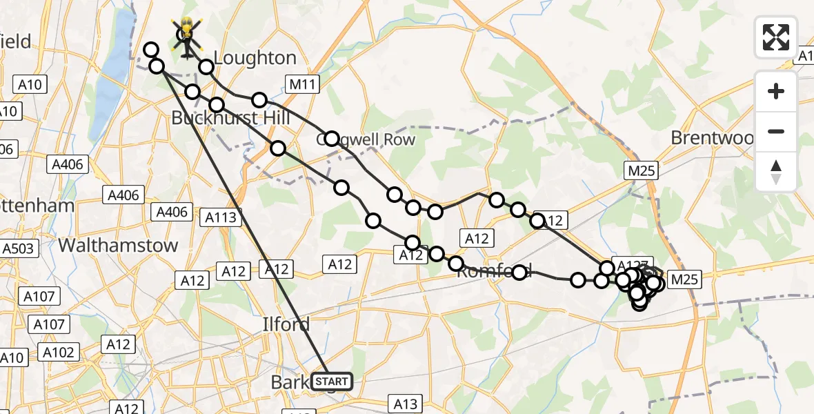 Flight route Police Helicopter Thames View - Metropolitan Police Air Support Unit Lippitts Hill, 05 July 2026, 09:51