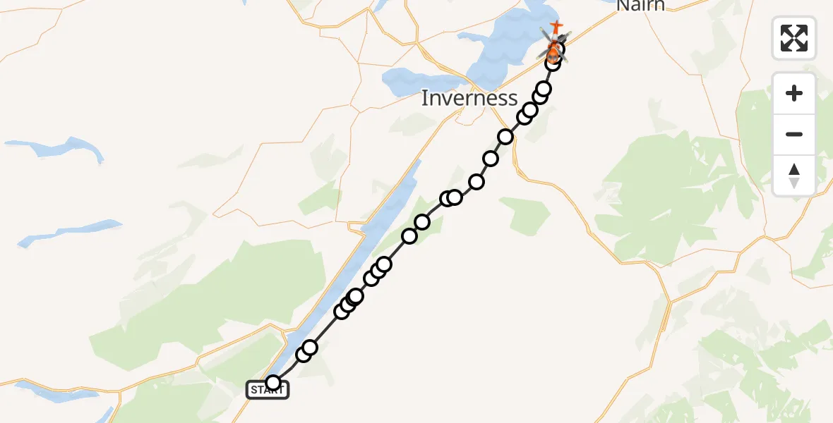 Flight route Coastguard Helicopter Loch Ness - Inverness Airport, 05 July 2026, 09:58