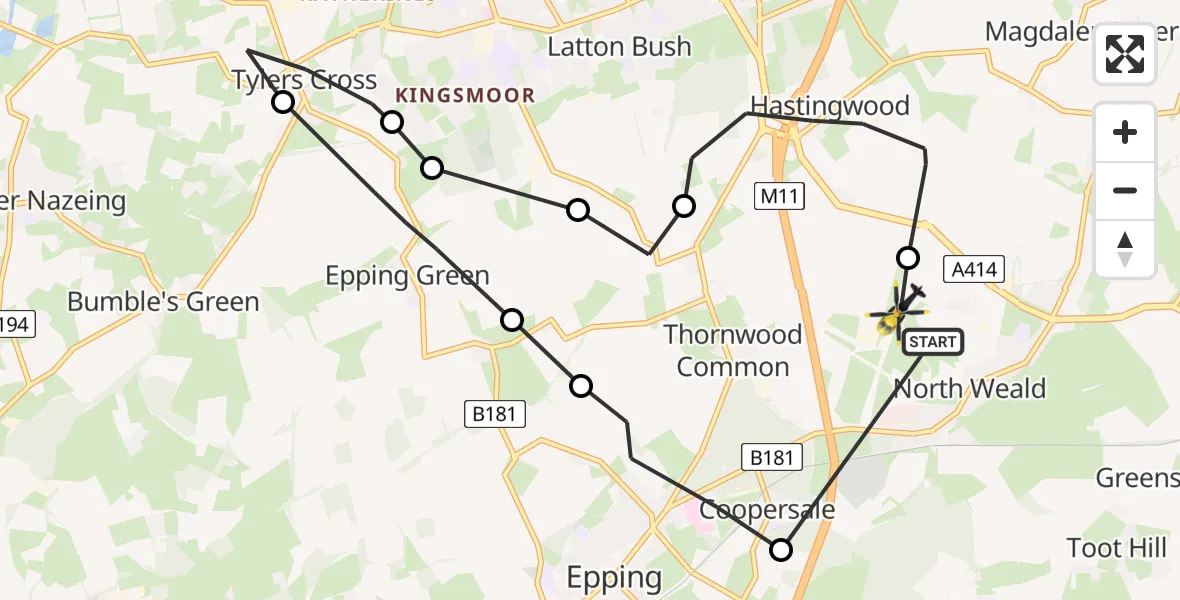 Flight route Police Helicopter North Weald Airfield - North Weald Airfield, 05 July 2026, 10:42