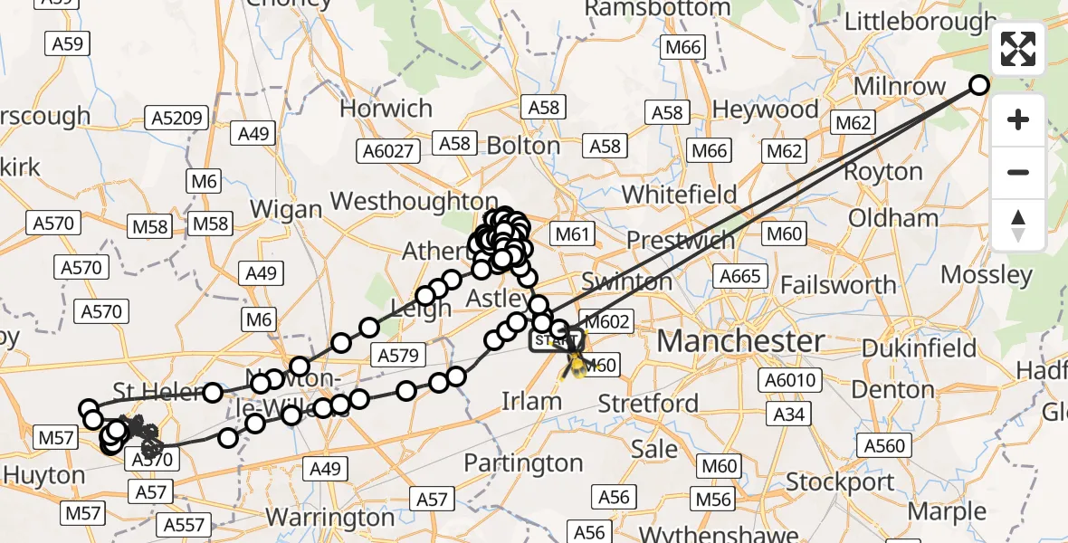 Flight route Police Helicopter Irlam - Manchester Barton Aerodrome, 05 July 2026, 10:52