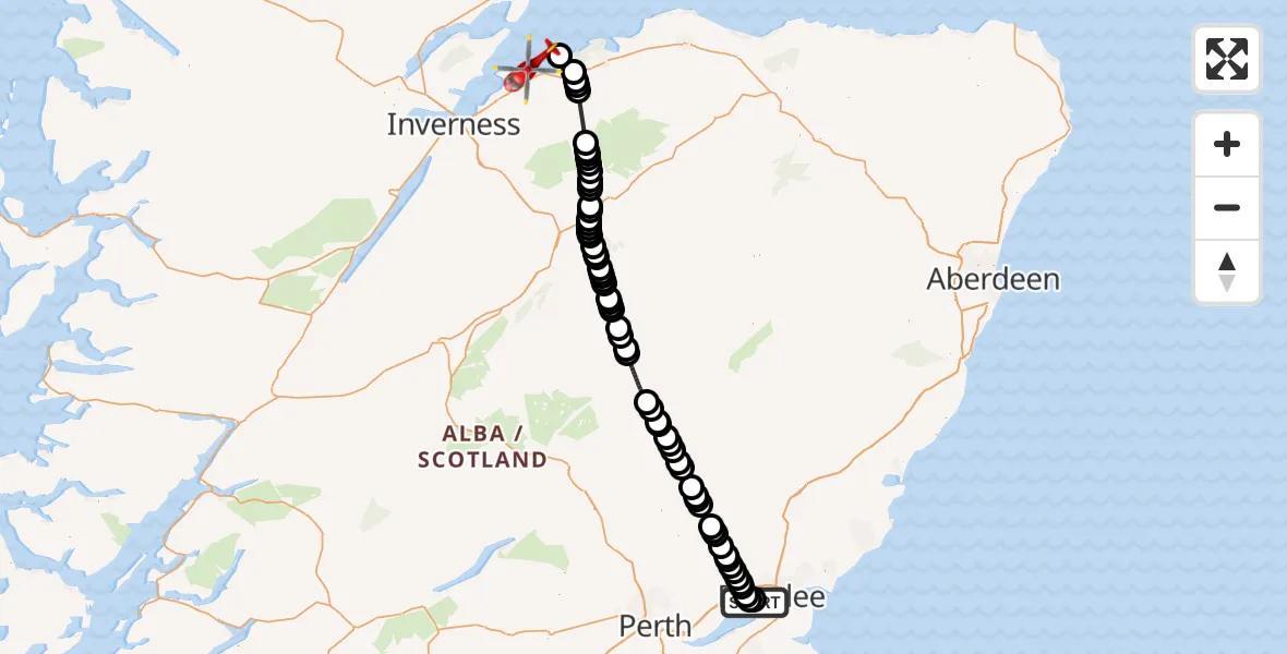 Flight route Air Ambulance Helicopter Dundee Airport - North Sea, 05 July 2026, 11:05
