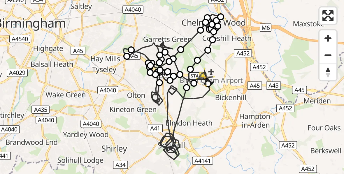 Flight route Police Helicopter Birmingham Airport - Birmingham Airport, 05 July 2026, 11:09
