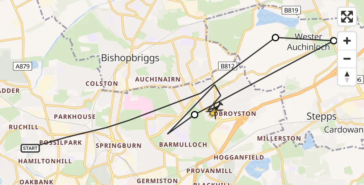 Flight route Police Helicopter Glasgow - Glasgow, 05 July 2026, 11:52