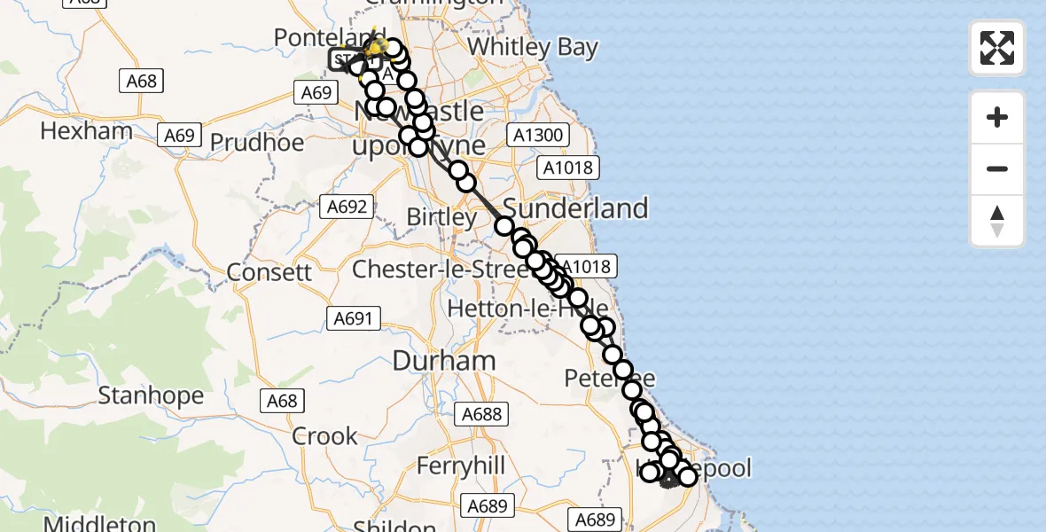 Flight route Police Helicopter Newcastle International Airport - Newcastle International Airport, 05 July 2026, 12:00