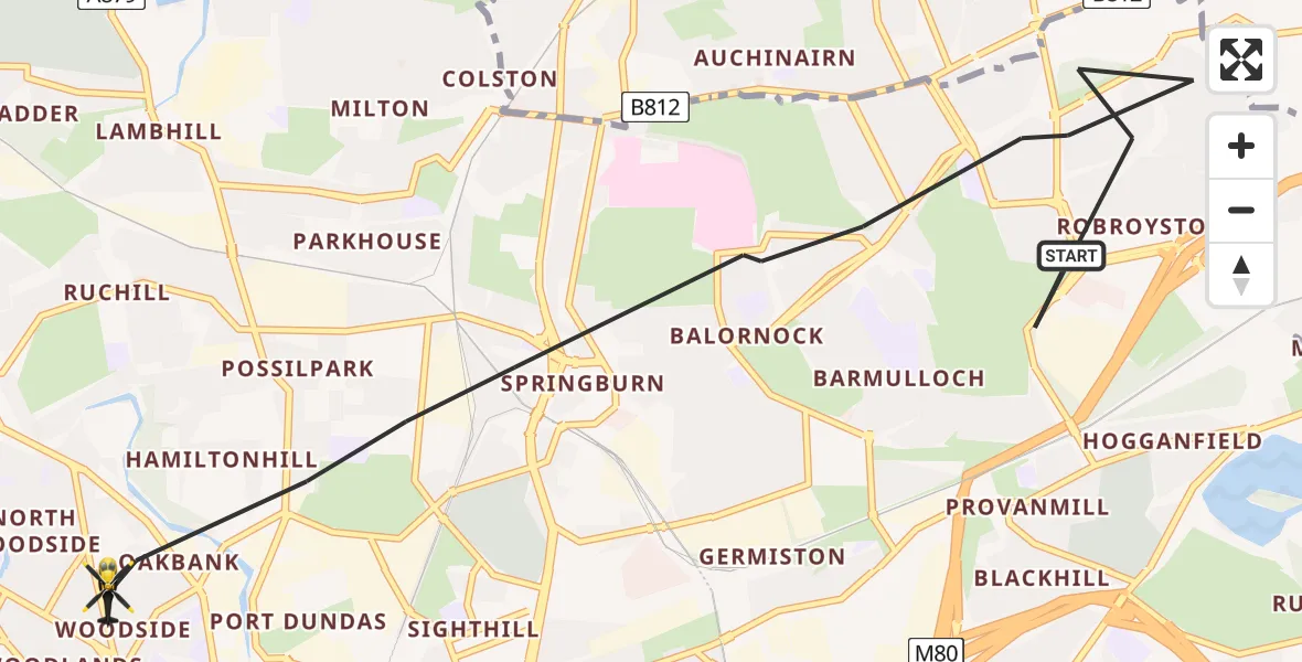 Flight route Police Helicopter Glasgow - Glasgow, 05 July 2026, 12:08