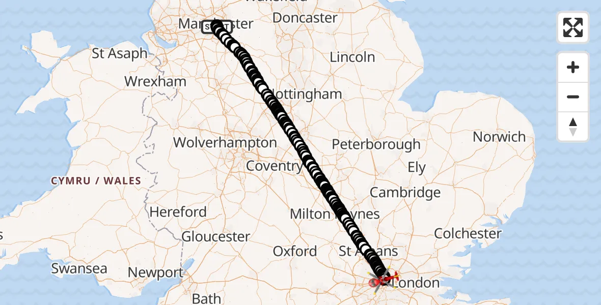 Flight route Air Ambulance Helicopter Ardwick - Somers Town, 05 July 2026, 12:16