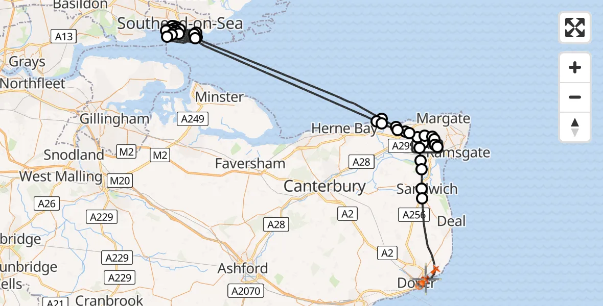 Flight route Coastguard Helicopter Manston Airport - Langdon Battery Heliport, 05 July 2026, 12:19