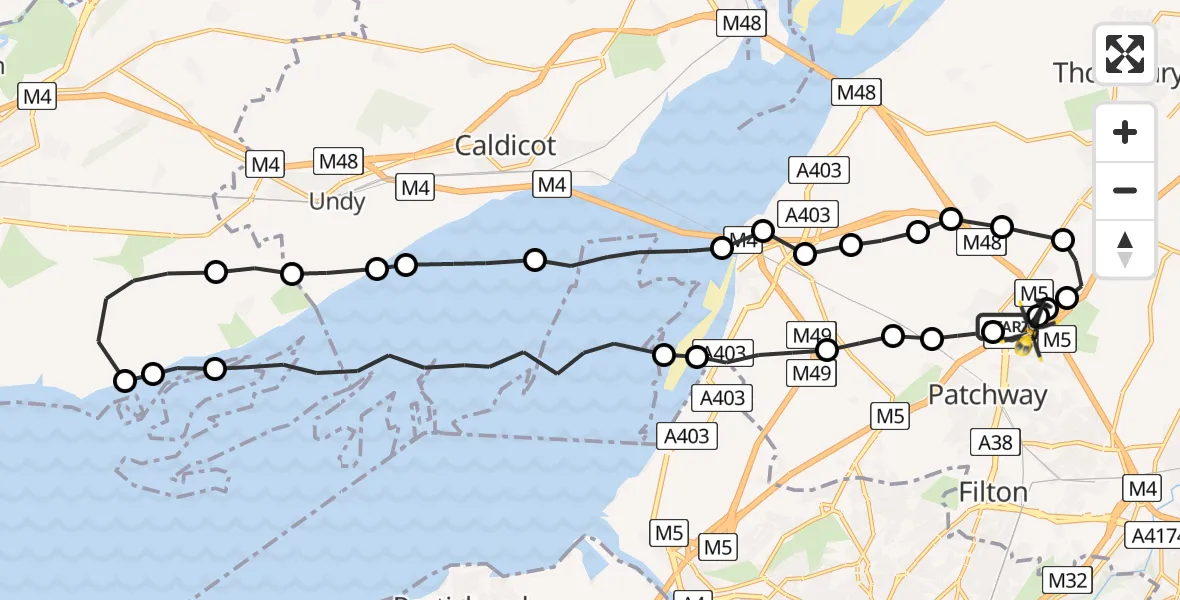 Flight route Police Helicopter Almondsbury Helicopter Base - Almondsbury Helicopter Base, 05 July 2026, 12:24