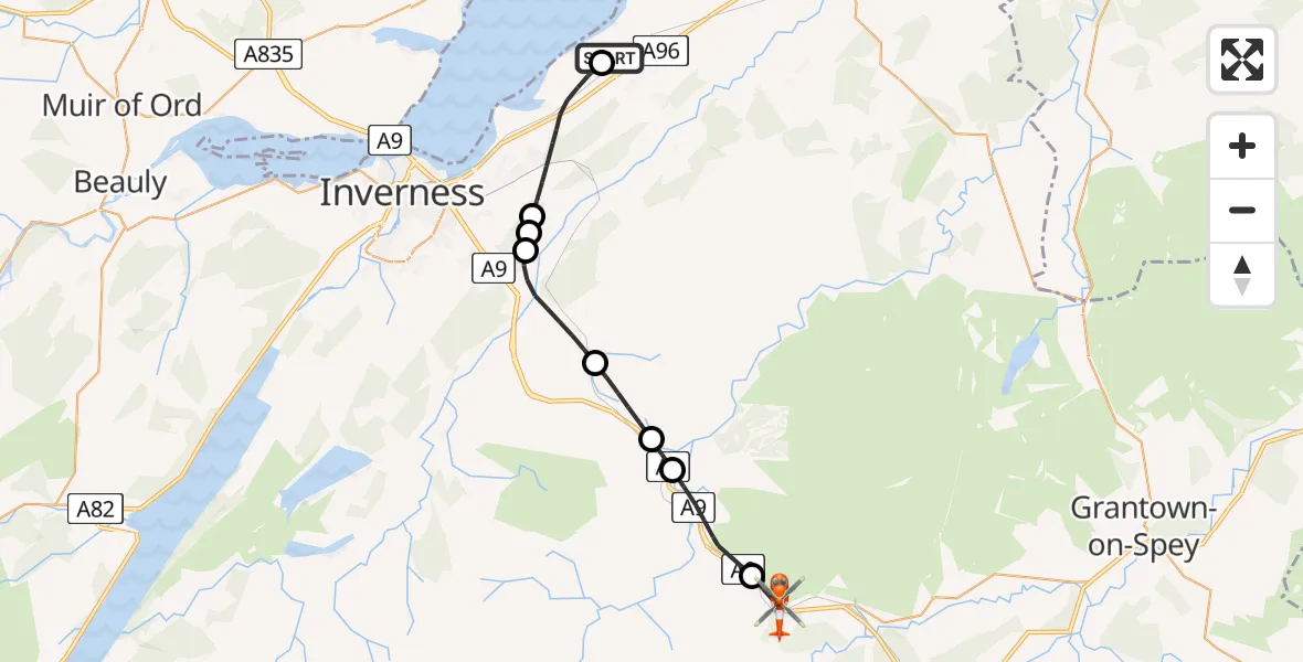 Flight route Coastguard Helicopter Inverness Airport - Slochd, 05 July 2026, 12:38
