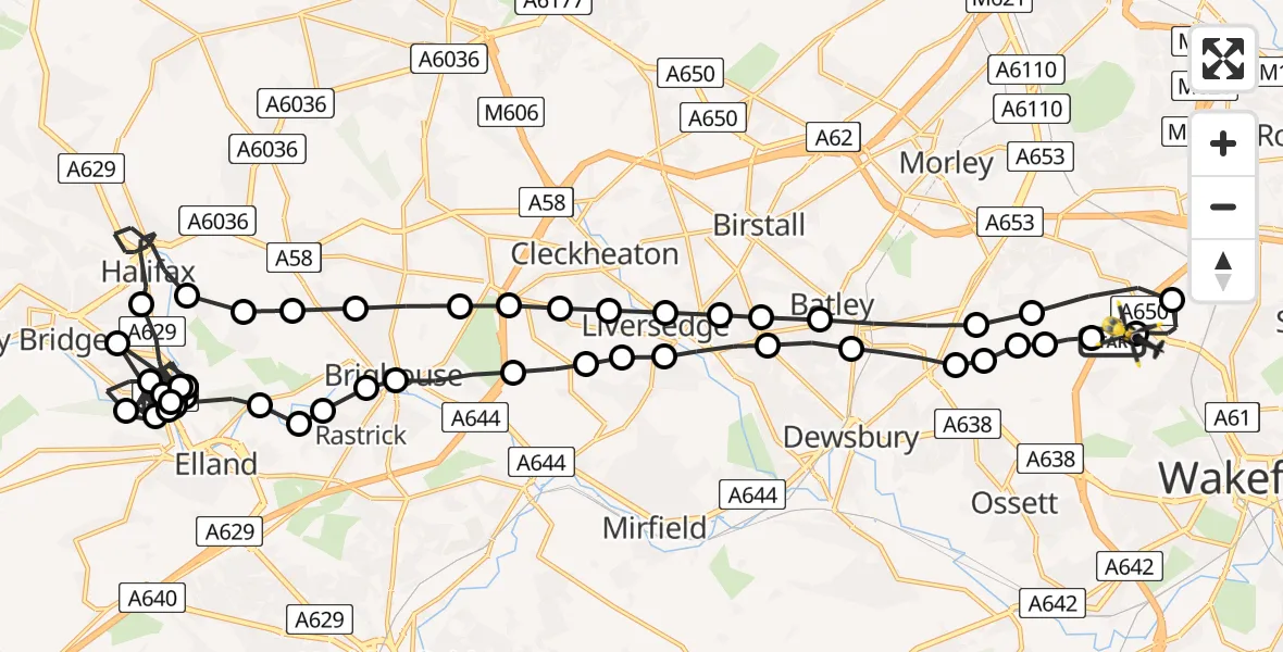 Flight route Police Helicopter East Ardsley - Brandy Carr, 05 July 2026, 12:49