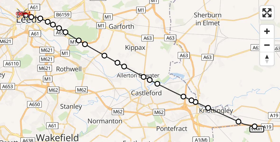Flight route Air Ambulance Helicopter Whitley - Woodhouse, 05 July 2026, 13:19