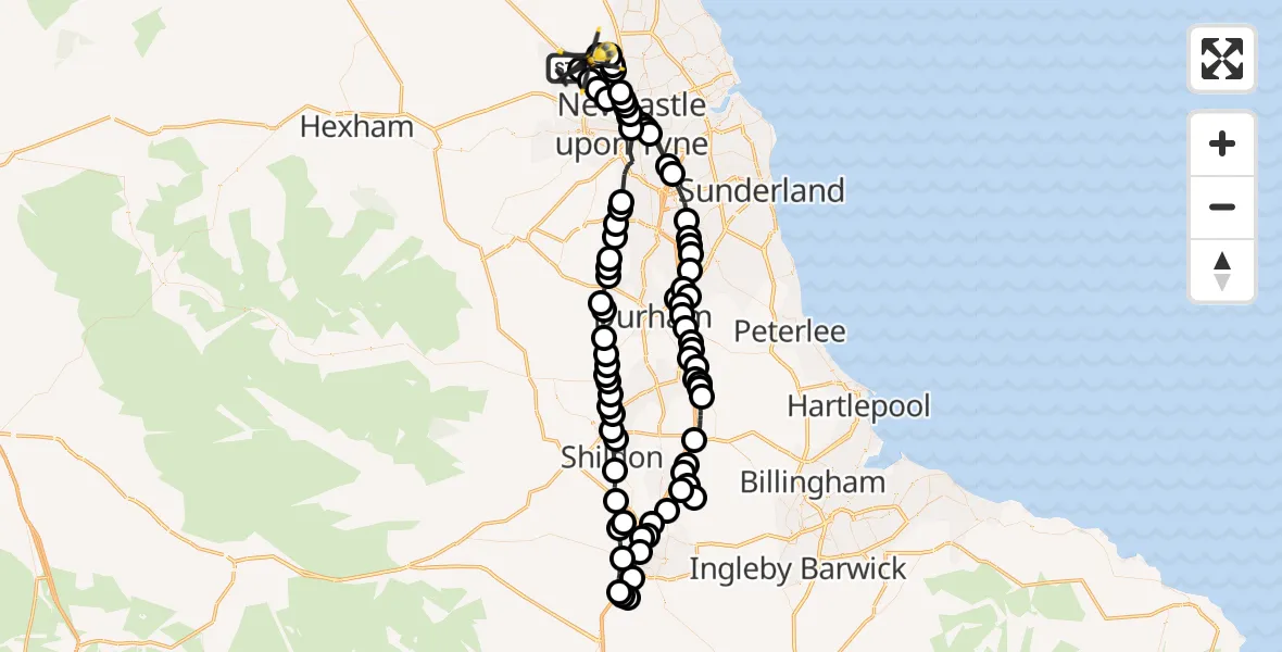 Flight route Police Helicopter Newcastle International Airport - Newcastle International Airport, 05 July 2026, 13:19