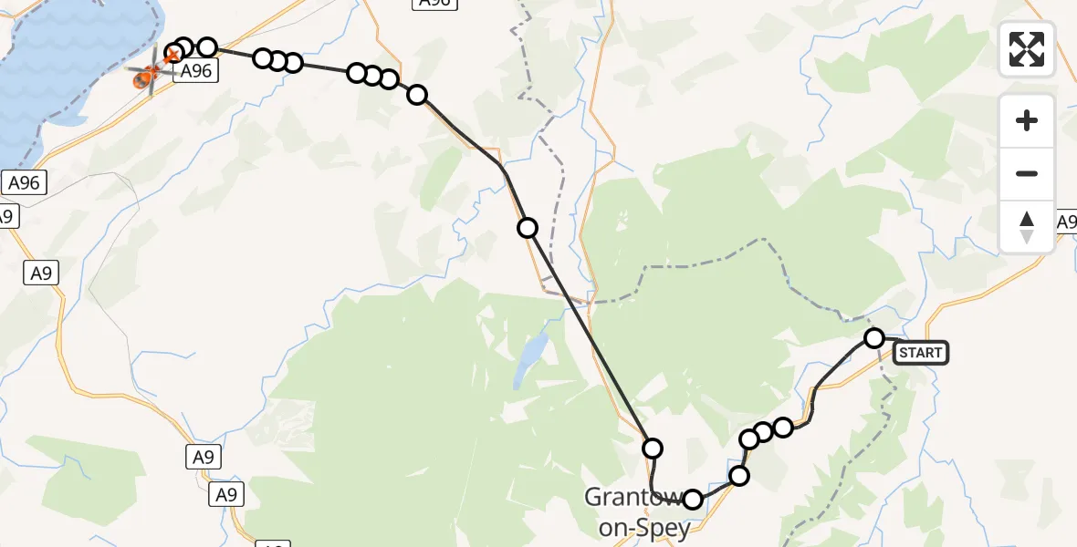 Flight route Coastguard Helicopter Ballindalloch - Inverness Airport, 05 July 2026, 14:13
