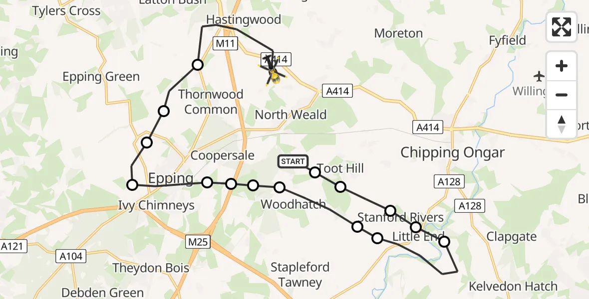 Flight route Police Helicopter Stapleford Tawney - North Weald Bassett, 05 July 2026, 14:56