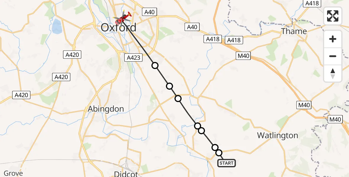 Flight route Air Ambulance Helicopter RAF Benson - Oxford, 05 July 2026, 14:59