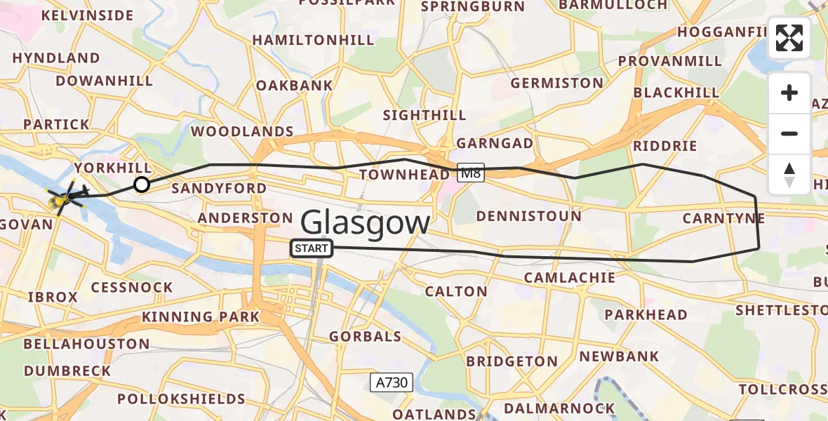 Flight route Police Helicopter Glasgow - Glasgow, 05 July 2026, 15:00