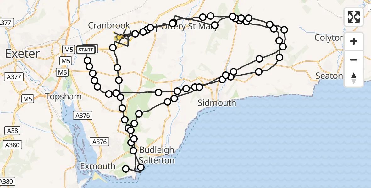 Flight route Police Helicopter Exeter International Airport - Rockbeare, 05 July 2026, 15:32