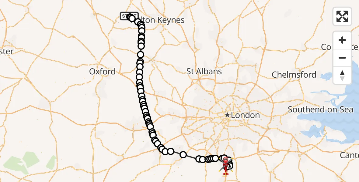 Flight route Air Ambulance Helicopter Lillingstone Dayrell with Luffield Abbey - Redhill Aerodrome, 05 July 2026, 15:32