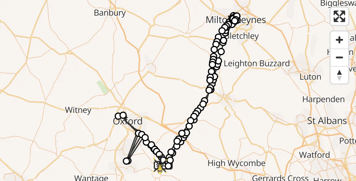 Flight route Police Helicopter RAF Benson - Berrick Salome, 05 July 2026, 15:39