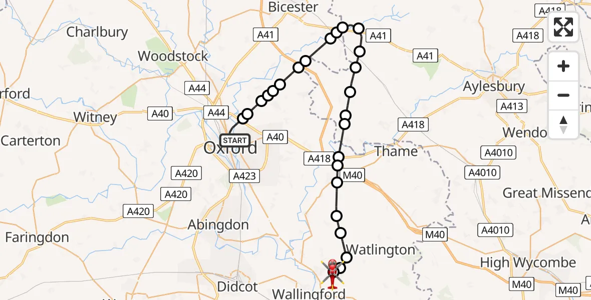 Flight route Air Ambulance Helicopter Oxford - RAF Benson, 05 July 2026, 15:52