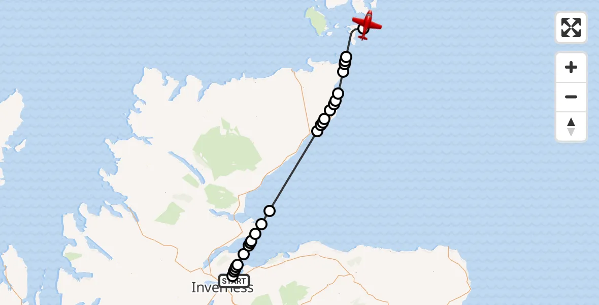 Flight route Air Ambulance Aircraft Inverness - North Sea, 05 July 2026, 15:53