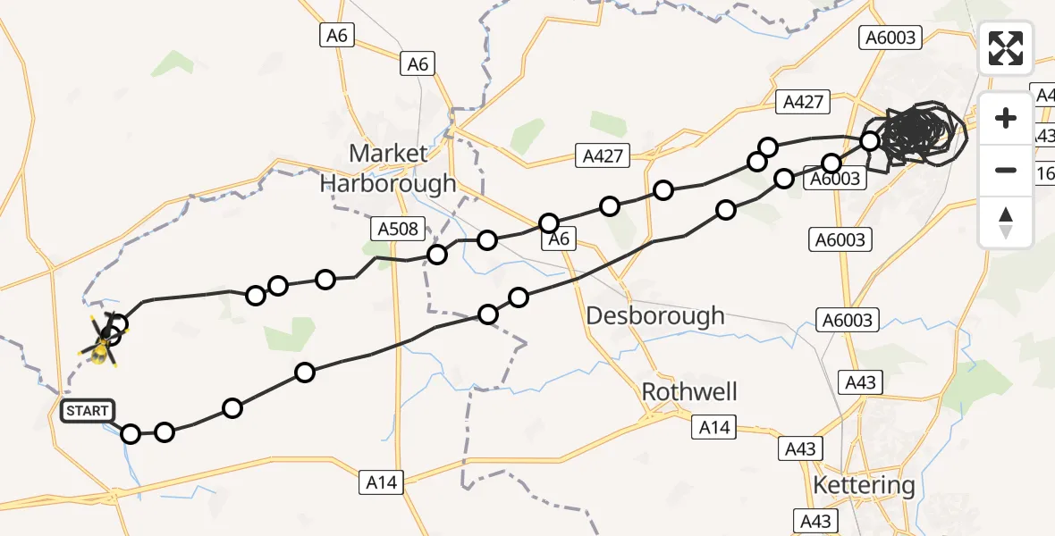 Flight route Police Helicopter Welford - Sulby, 05 July 2026, 16:13